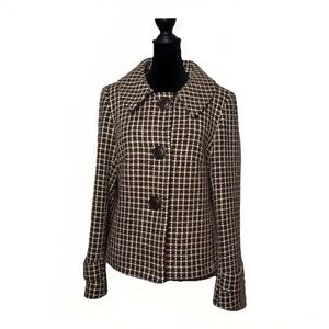 Helene Berman Womans's Brown Plaid Wool Blend Tweed Blazer Size 12 Lined Pockets